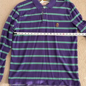 Brooks Brothers Size XL Purple and Green Striped Long Sleeve Polo Shirt
